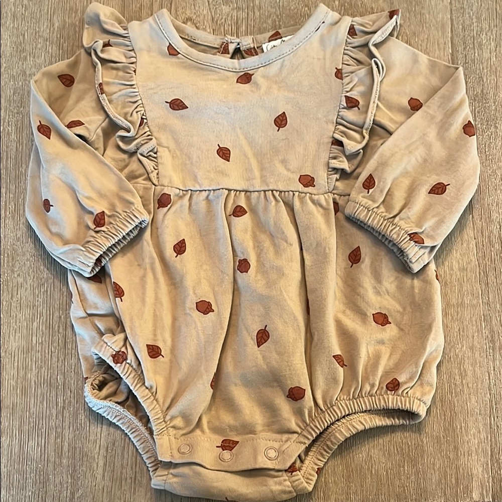 Adorable Cream Leaf Print Kids One Piece